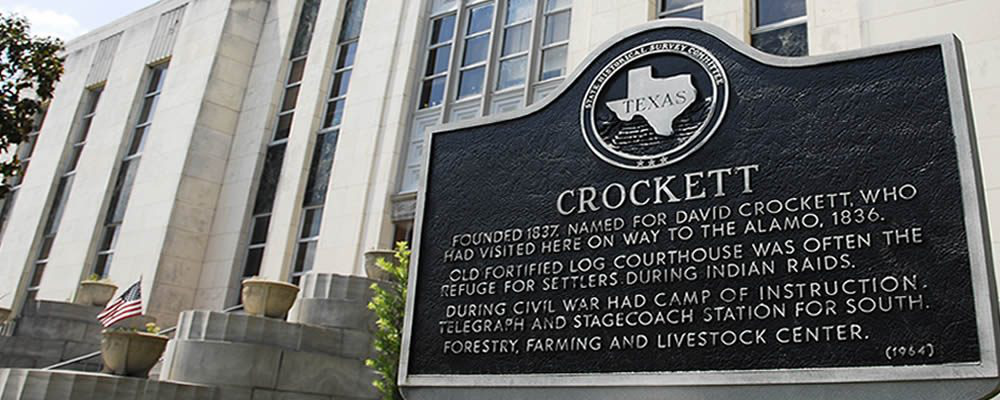 Historical Marker in Crockett, Texas ... Founded 1837, named for David Crockett who had visited here on way to the Alamo in 1836